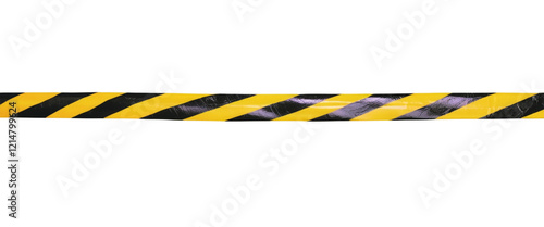 Black and Yellow Caution Tape on Transparent Background, Use on Safety Warning Barrier.