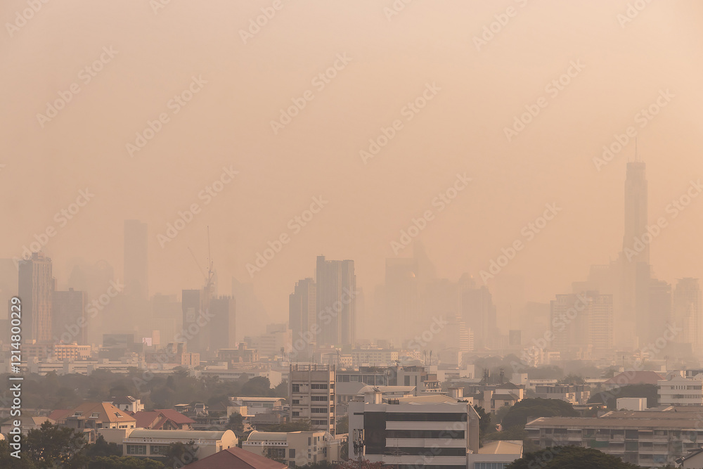 Red or yellow dust pm 2.5 warnings in Thailand, the air pollution from burning agricultural products or various industries affects respiratory. Red or yellow dust pm 2.5 warnings in Thailand, the air pollution from burning agricultural products or various industries affects respiratory.