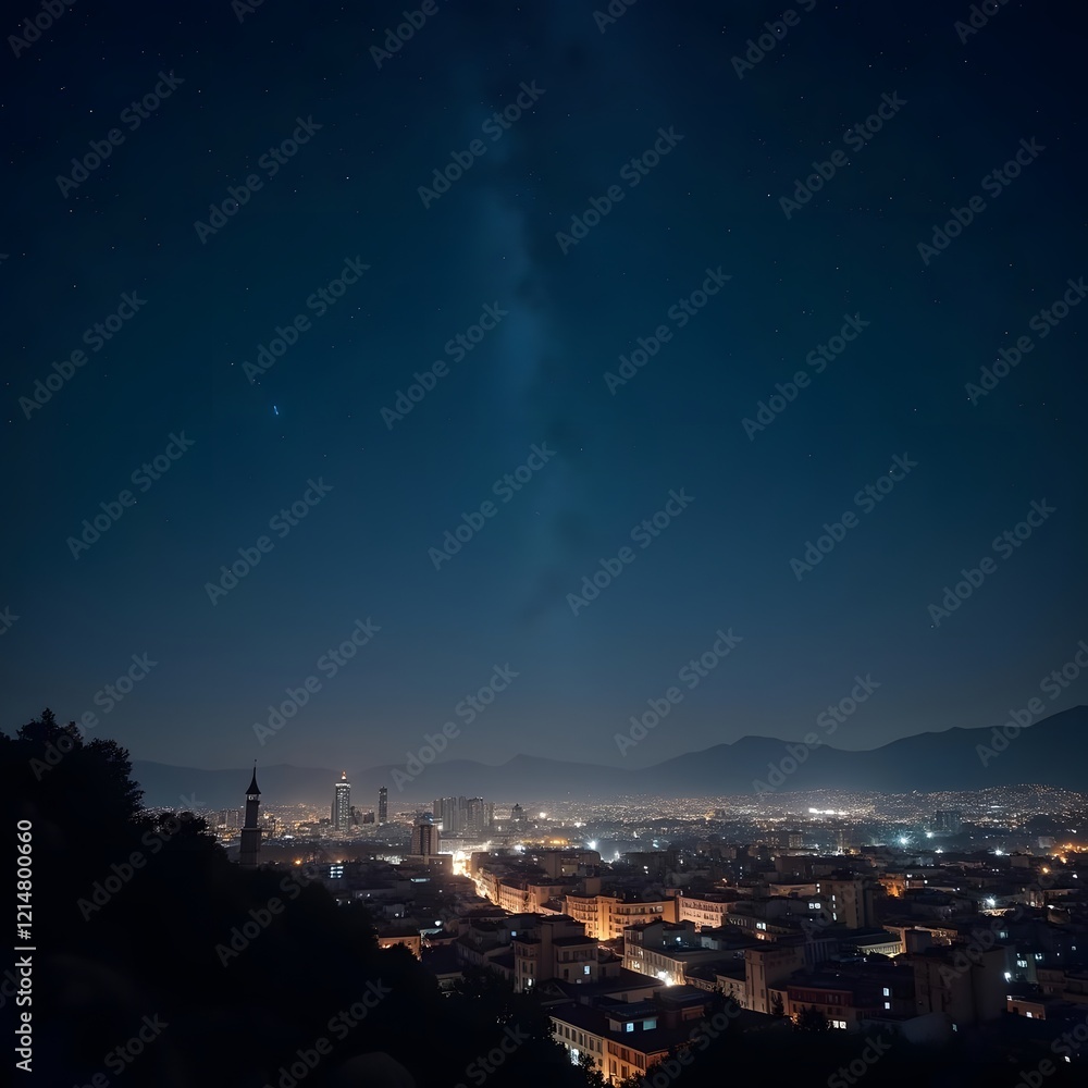Fototapeta premium Urban Nights Enchanting Cityscape Under Starry Skies