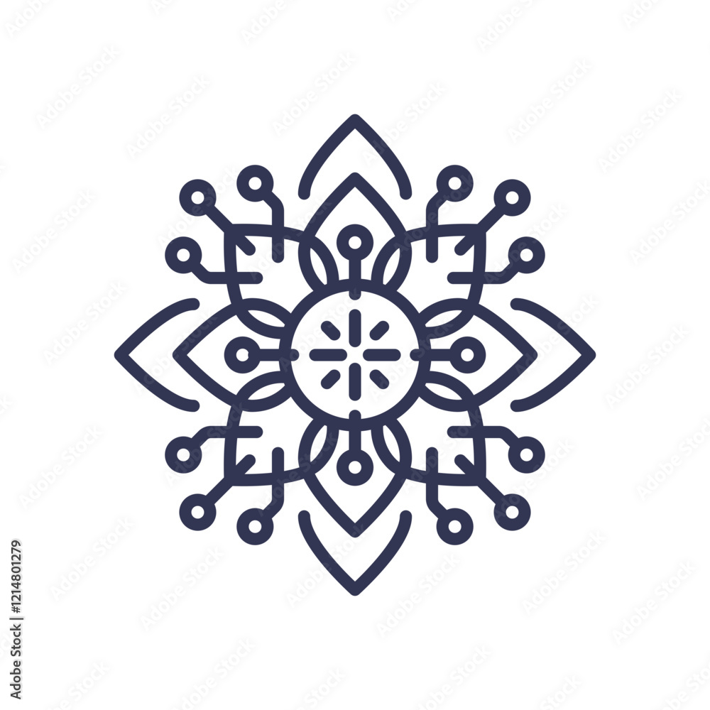 Abstract circuit mandala symbolizing interconnectedness and evolving intelligence. Abstract circuit mandala symbolizing interconnectedness and evolving intelligence.