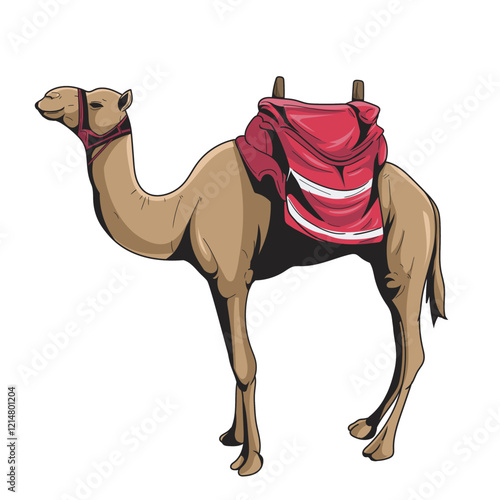 Camel with Saddle. Vector Illustration on White Background