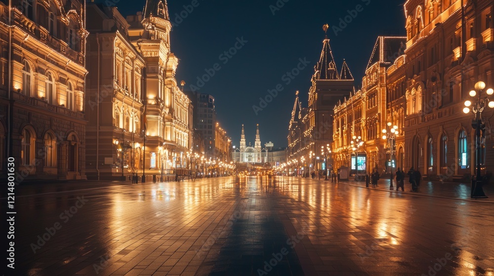 Obraz premium Nighttime Symphony: Historical Architecture and Modern LEDs in Grand City Square