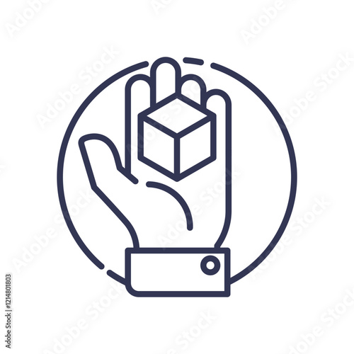 Hand holding a cube symbolizes prototyping and testing concepts.