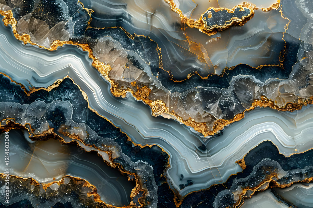 Fototapeta premium Abstract Agate Stone Texture with Golden Veins Forms a Natural Design Beautifully.