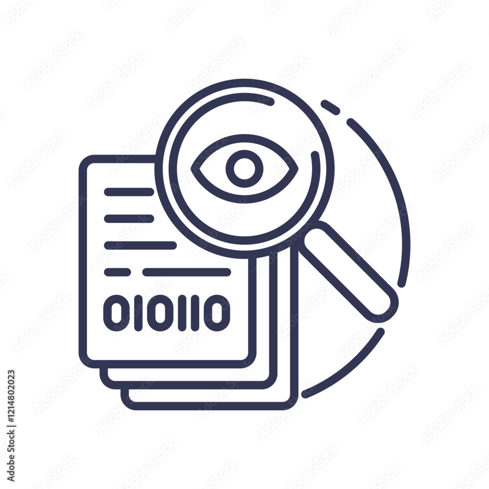 Magnifying glass over documents symbolizes transparency and data analysis. Magnifying glass over documents symbolizes transparency and data analysis.