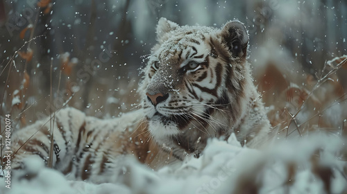 Majestic Tiger Rests in Sno...