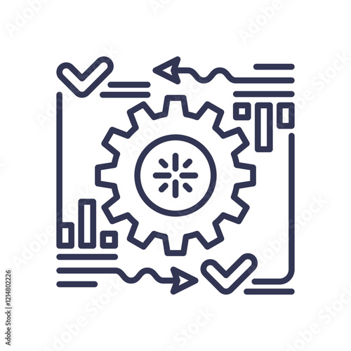 Gear and arrows symbolize ALM processes and workflow optimization.