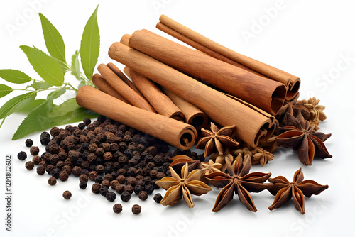 Wallpaper Mural Cinnamon Sticks, Star Anise, and Black Peppercorns Arranged Beautifully on a White Background Torontodigital.ca