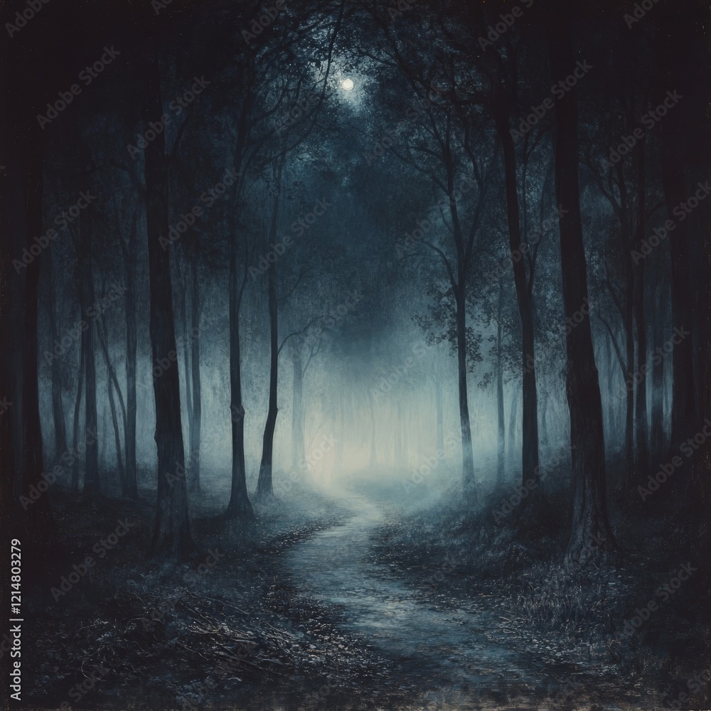 Mysterious Pathway Through a Forest at Night Mysterious Pathway Through a Forest at Night