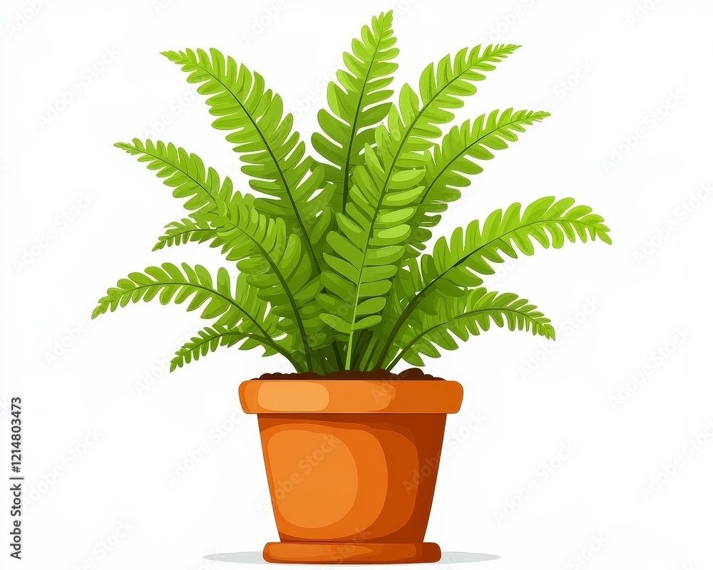 Obraz premium Lush Green Fern Plant in a Decorative Brown Pot Isolated on White