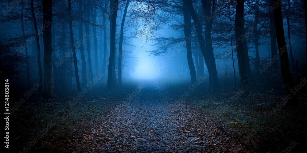Obraz premium Mysterious Pathway Through a Forest at Night