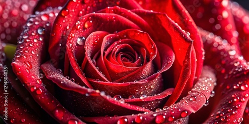 Close-up of a Red Rose with Water Droplets on Petals - Stock Photo