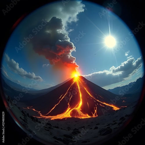 Moonlit Volcano Fisheye Lens Captures Intense Sports Action photo