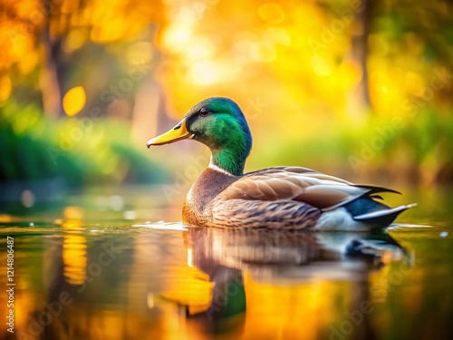 Wild Duck Swimming in Calm Pond Water - Peaceful Nature Scene photo