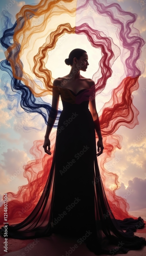 Fototapeta premium Surreal silhouette enveloped by swirling emotions a representation of mental well-being