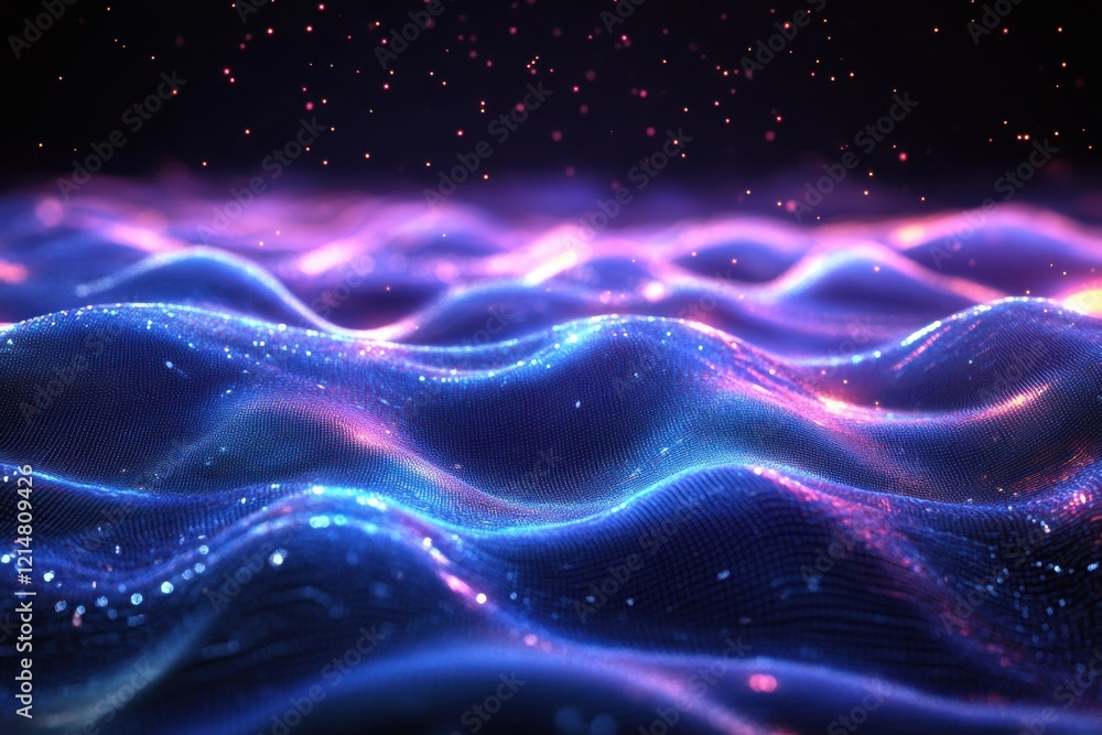 Obraz premium Vibrant waves of light create an otherworldly atmosphere in a cosmic landscape