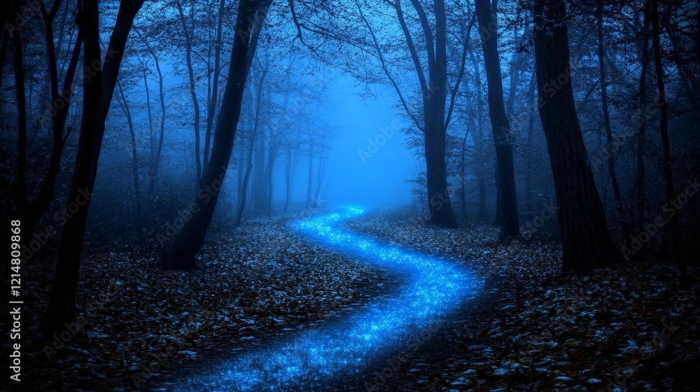 Fototapeta premium Mysterious Pathway Through a Forest at Night