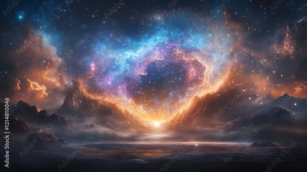Obraz premium A mesmerizing interstellar journey through dazzling nebulae orbiting exoplanets and breathtaking cosmic formations Explore the wonders of the universe in this captivating digital