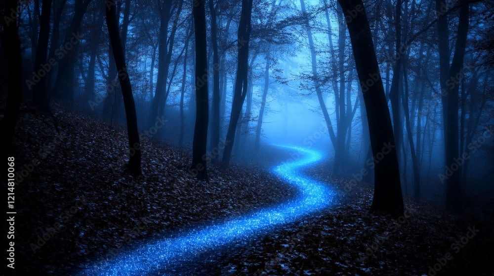 Obraz premium Mysterious Pathway Through a Forest at Night