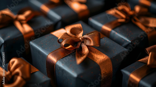 Close-up of Dark Gift Boxes...