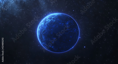 Wallpaper Mural A blue planet with a starry sky and a sun in the background, set against the backdrop of space. Torontodigital.ca