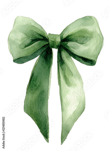 Green gift bow on isolated background. For presentations or design.