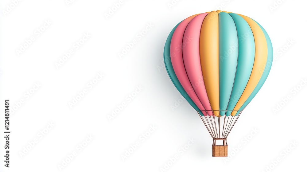 Naklejka premium A colorful hot air balloon floats against a clear sky, symbolizing adventure and exploration. Perfect for travel and adventure-themed projects.