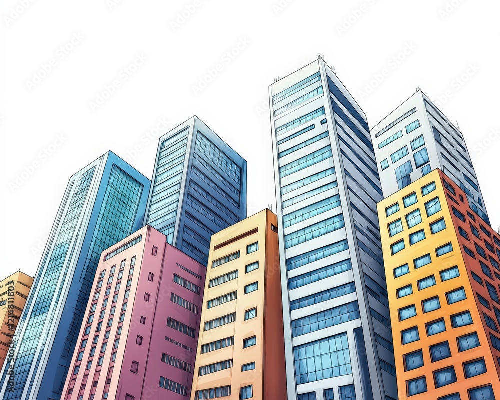 Obraz premium Modern City Skyline with Colorful Buildings and Urban Architecture