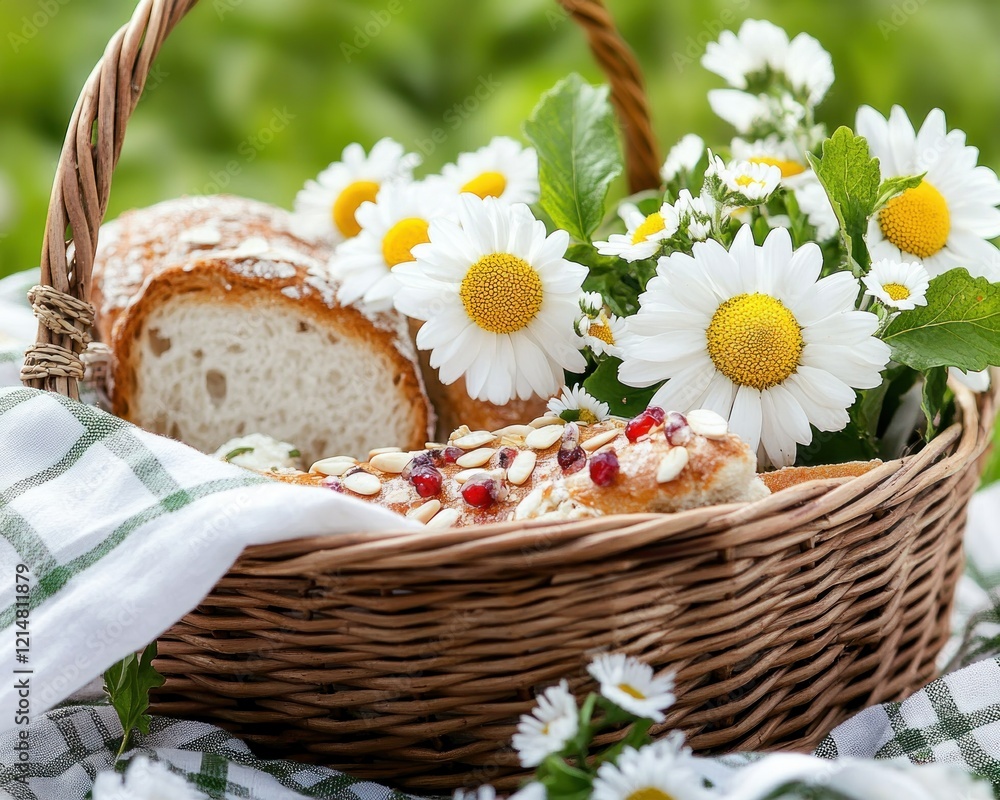 Capture the essence of a serene picnic in a meadow, where bonds of friendship and friendliness blossom under the sunny sky, a charming outdoor gathering, with daisy flower arrangements nestled in Capture the essence of a serene picnic in a meadow, where bonds of friendship and friendliness blossom under the sunny sky, a charming outdoor gathering, with daisy flower arrangements nestled in