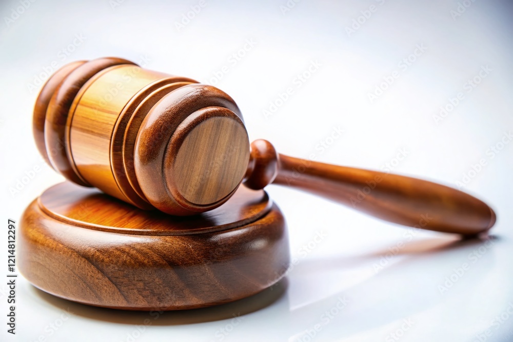 Obraz premium Wooden Gavel on White Background - Justice, Law, Auction, Decision, Symbol Stock Photo