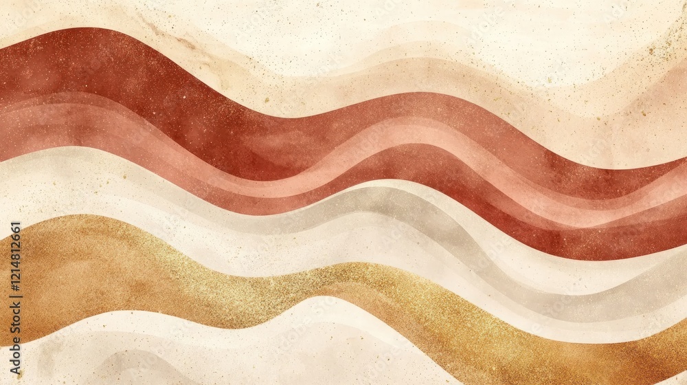 Abstract Wavy Background with Earthy Tones and Golden Glitter Accents on a Cream Canvas Abstract Wavy Background with Earthy Tones and Golden Glitter Accents on a Cream Canvas