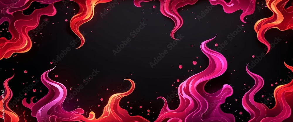 Bright red and deep pink flame tendrils reaching out in all directions on a black backdrop illustration background design Bright red and deep pink flame tendrils reaching out in all directions on a black backdrop illustration background design