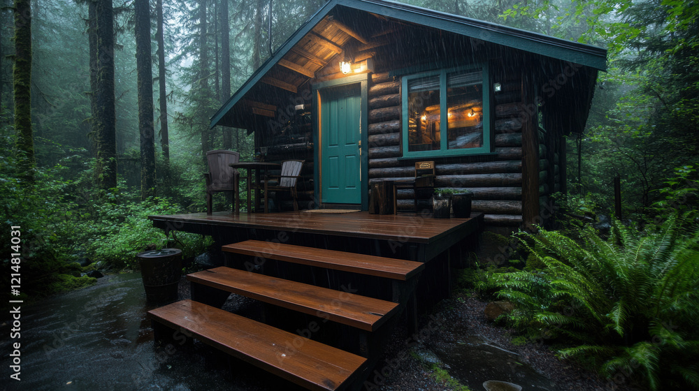 Bed and breakfast, A cozy log cabin nestled in a lush, misty forest, featuring wooden steps, warm lighting, and surrounded by greenery. Bed and breakfast, A cozy log cabin nestled in a lush, misty forest, featuring wooden steps, warm lighting, and surrounded by greenery.