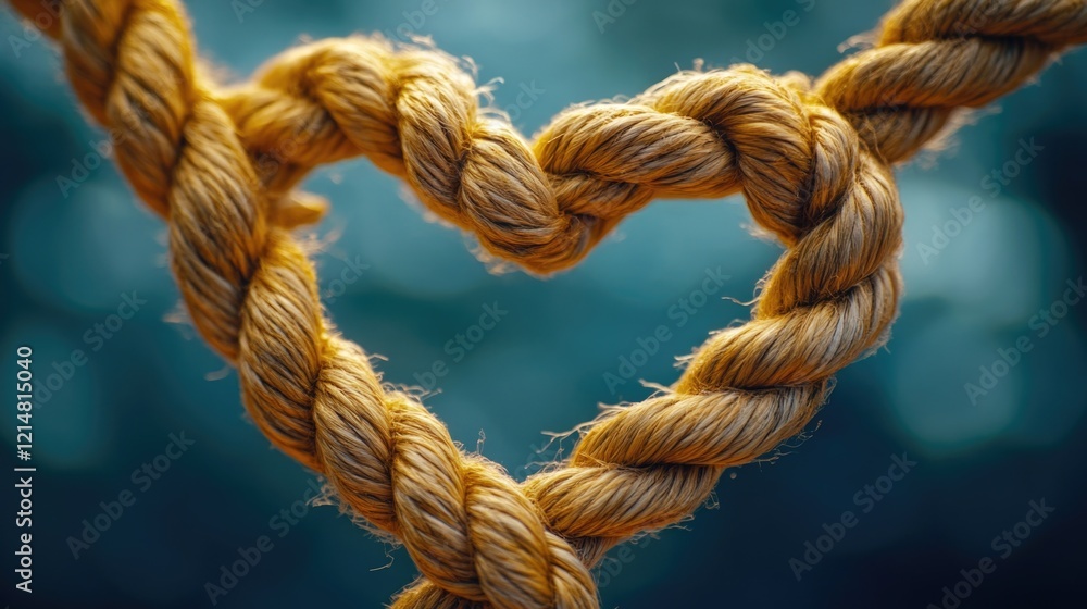 Handcrafted rope twisted into a heart shape, symbolizing love and romance. Handcrafted rope twisted into a heart shape, symbolizing love and romance.