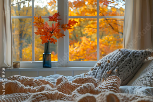 Cozy Bedroom Shows Autumn L...