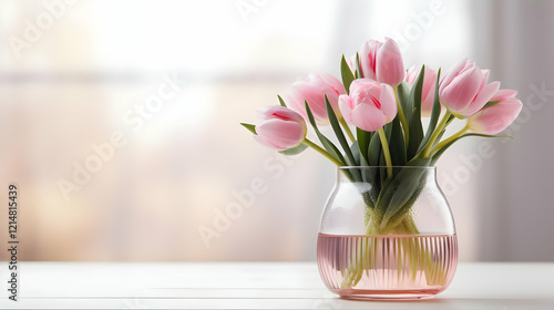 Pink Tulips in a Vase Brigh...