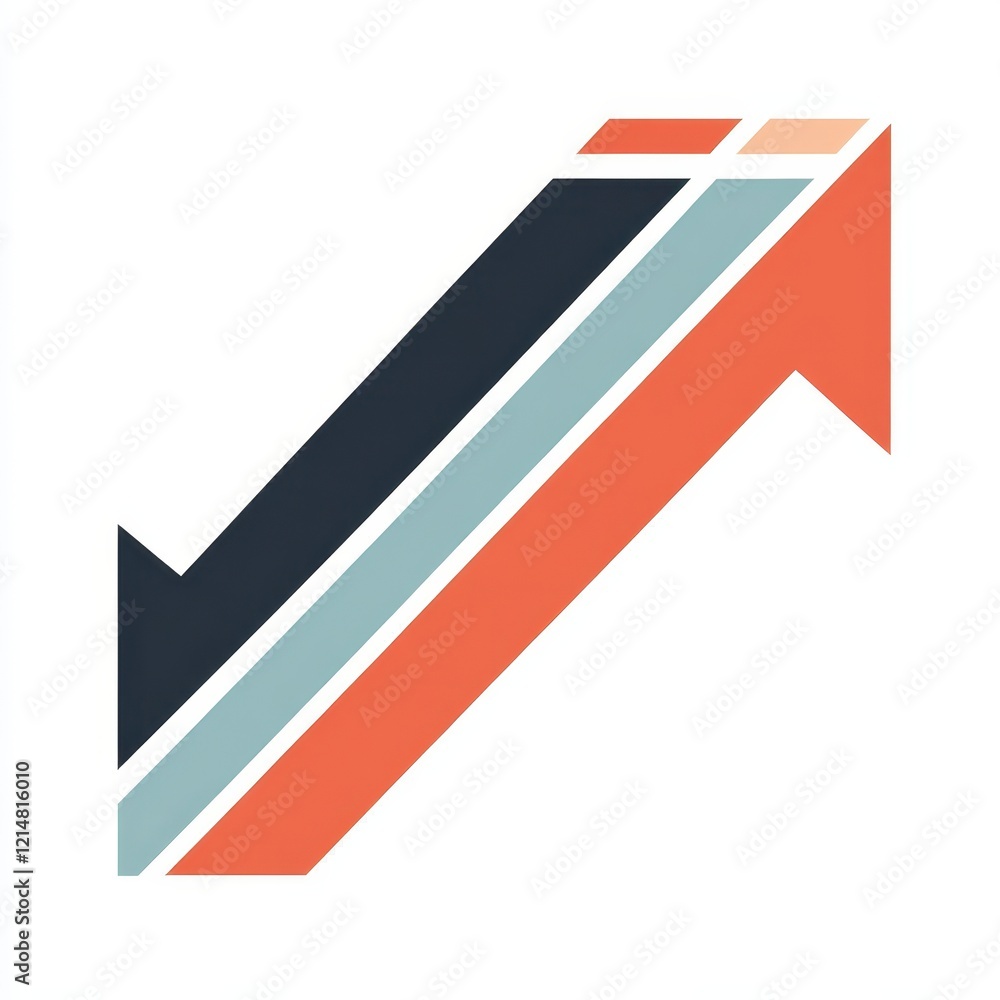 A striped navigation arrow, stylish and sleek, contrasting color bands, flat vector, isolated on white background A striped navigation arrow, stylish and sleek, contrasting color bands, flat vector, isolated on white background