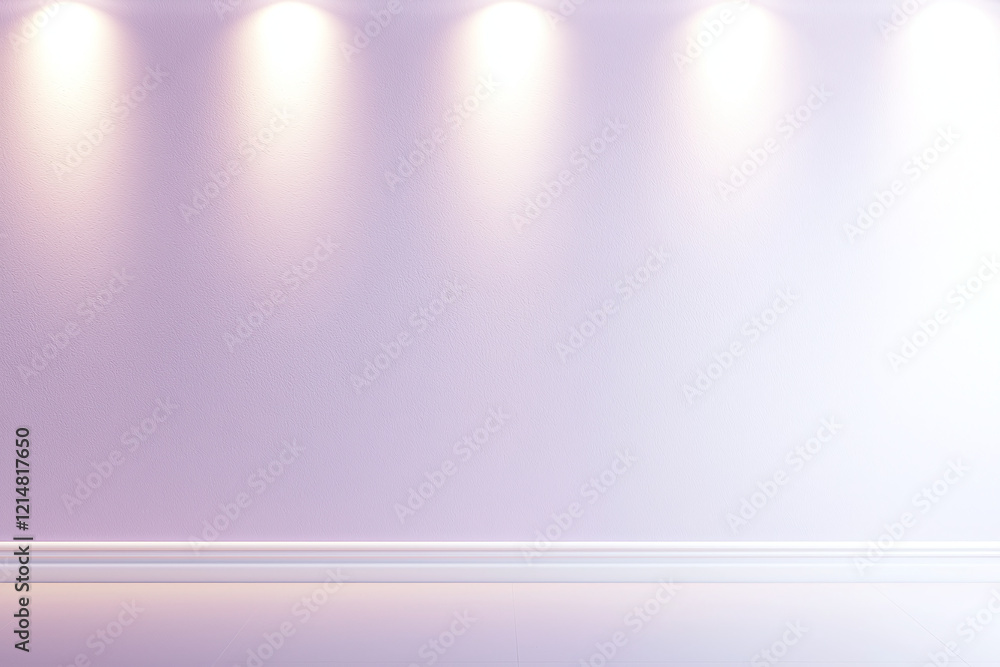 Fototapeta premium minimalist wall in soft lavender tones, illuminated by warm lights, creates serene atmosphere perfect for showcasing art or decor