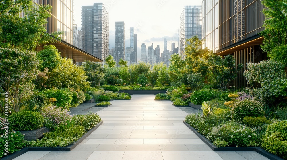 A serene urban garden featuring lush greenery and modern architecture, blending nature with the city skyline for a tranquil escape. A serene urban garden featuring lush greenery and modern architecture, blending nature with the city skyline for a tranquil escape.