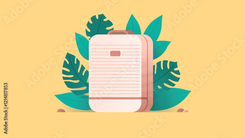 Travel guide ads for travel agency or website with elegant leaves and luggage vector illustration