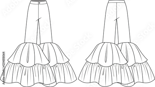 TULLE PANTS flat sketch front and back