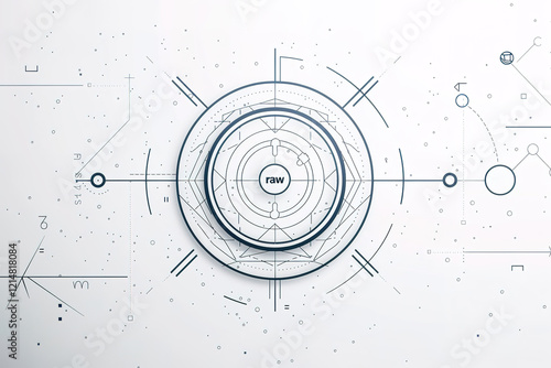 Abstract geometric design with concentric circles and lines.