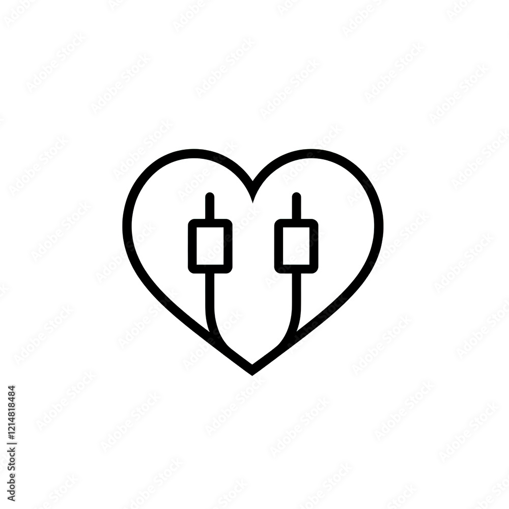 Fototapeta premium Heart-shaped earphones, love of music.