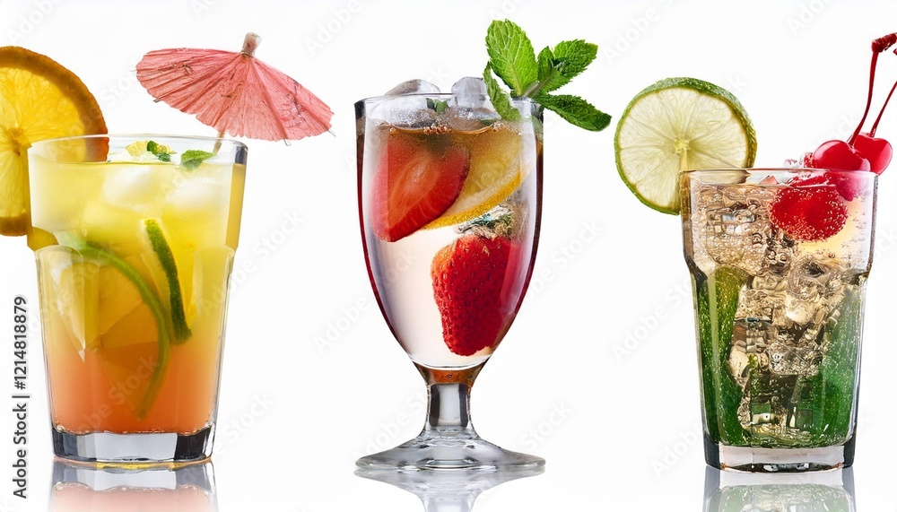 different drinks on white background different drinks on white background
