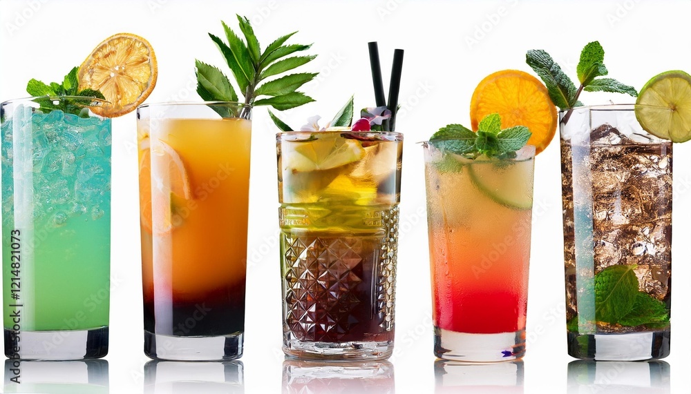 different drinks on white background different drinks on white background