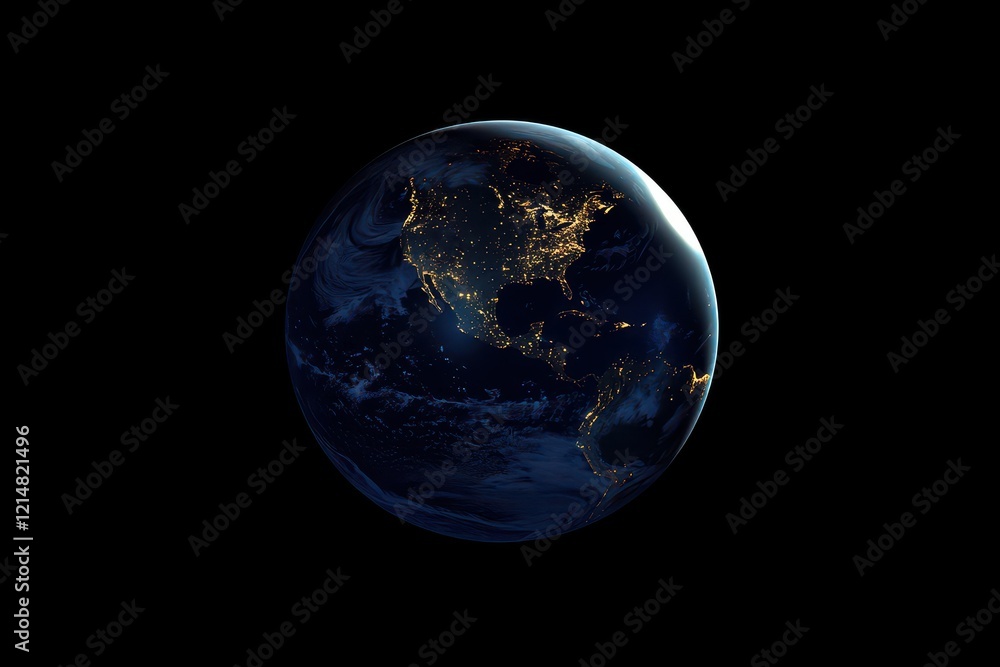 Night Earth, America's lights, space backdrop, global view, environmental Night Earth, America's lights, space backdrop, global view, environmental