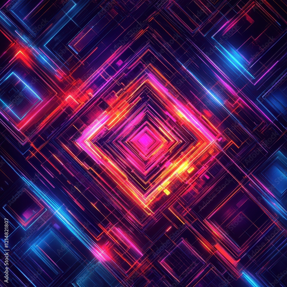 Radiant Geometric Neon Pattern with Glowing Colors and Depth Radiant Geometric Neon Pattern with Glowing Colors and Depth