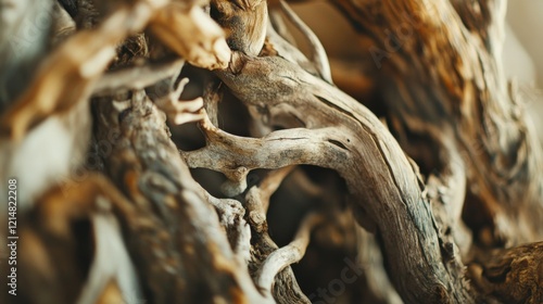 Close-up of intricate, gnarled wood texture in natural lighting.