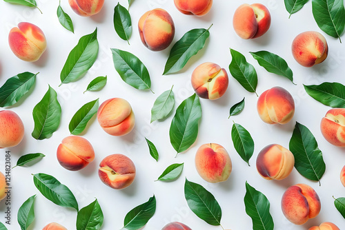 Ripe Peaches and Green Leav...