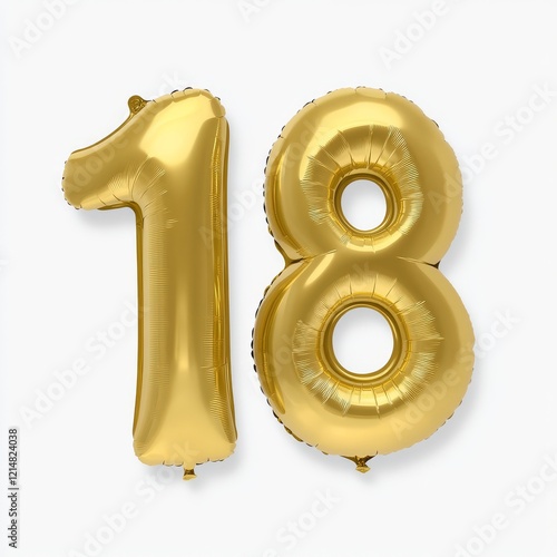 Golden balloons shaped as the numbers 1 and 8, symbolizing an 18th birthday celebration. photo